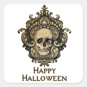 Victoriaans Gothic Skull Halloween Vierkante Sticker