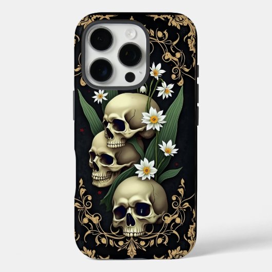 Victoriaans gotiek met schedels en bloemen Case-Mate iPhone case (Achterkant)