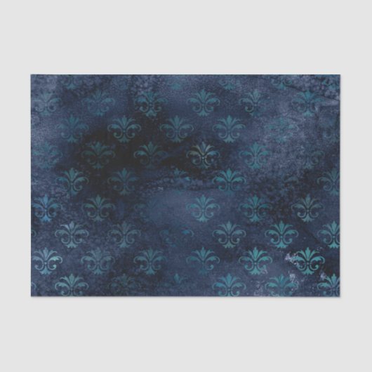 Victoriaans gotisch blauw Damask tissue papier, el Tissuepapier (Voorkant)