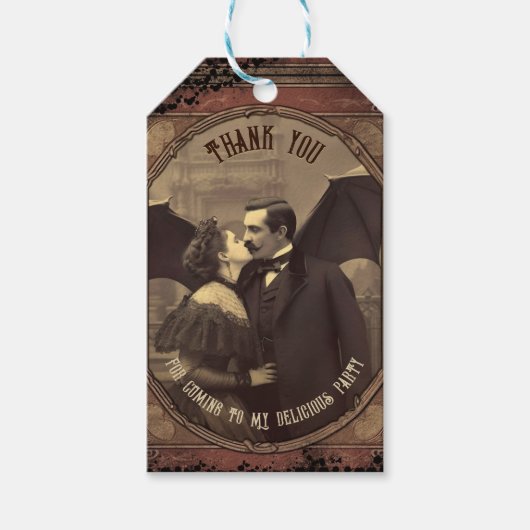 Victoriaans Gotisch Dracula Kiss Halloween Cadeaulabel (Voorkant)