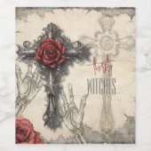 Victoriaans gotisch gestileerd Roos en kruis Wijn Etiket (Enkel label)