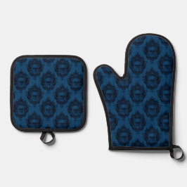 Victoriaans gotisch schedelpatroon ovenwant & pannenlap set