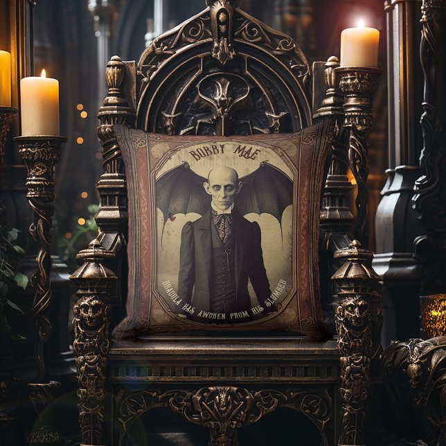  Victoriaans Gotische Dracula Vampier Kussen (Vintage Victorian Nosferatu Dracula Portrait Cushion - Victorian Gothic Home Decor.)