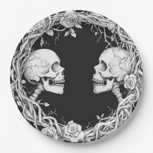  Victoriaans Gotische Halloween Skulls Rozen Papieren Bordje