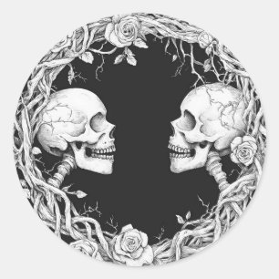  Victoriaans Gotische Halloween Skulls Rozen Ronde Sticker