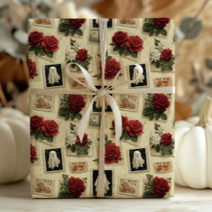 Victoriaans gotische postzegel Ghost & Red Roses Cadeaupapier