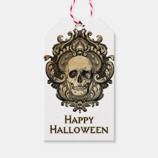 Victoriaans Gotische schedel Halloween Gift Label Cadeaulabel (Voorkant)