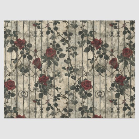 Victoriaans Gotische Tuin Rozen Patroon Tissuepapier (Voorkant)