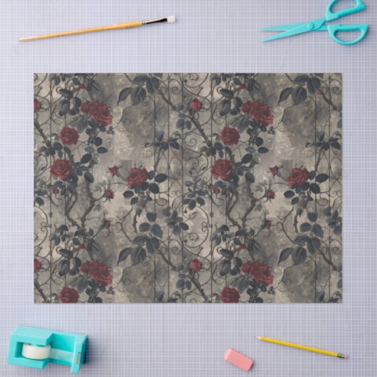 Victoriaans Gotische Tuin Rozen Patroon Tissuepapier (Craft)