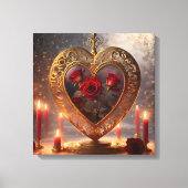 Victoriaans gouden hart met rode rozen,  canvas afdruk (Voorkant)