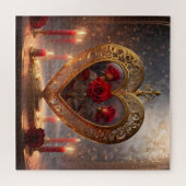 Victoriaans gouden hart met rode rozen, legpuzzel (Horizontaal)