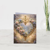 Victoriaans gouden hart met rozen,  feestdagen kaart (Achterkant)