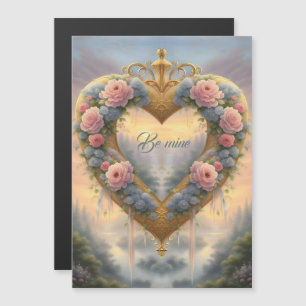 Victoriaans, goudkleurig hart met bloemen en gezeg