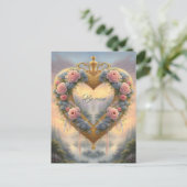 Victoriaans, goudkleurig hart met bloemen en gezeg briefkaart (Staand voorkant)