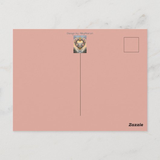 Victoriaans, goudkleurig hart met bloemen en gezeg briefkaart (Achterkant)