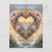 Victoriaans, goudkleurig hart met bloemen en gezeg briefkaart (Voorkant)