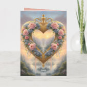 Victoriaans, goudkleurig hart met bloemen en gezeg kaart (Achterkant)