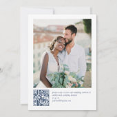 Victoriaans Grace Blauw Bloemen QR code Trouwen Save The Date (Achterkant)