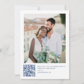 Victoriaans Grace Blauw Bloemen QR code Trouwen Save The Date (Achterkant)