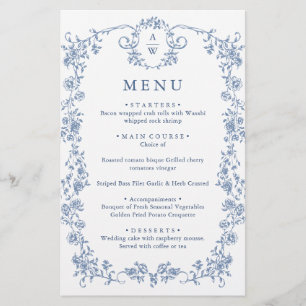 Victoriaans Grace Bloemen Blauw Trouwmenu