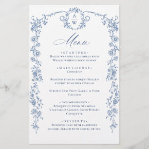 Victoriaans  Grace Bloemen Blauw Trouwmenu