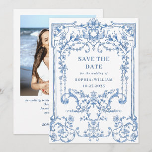 Victoriaans  Grace Bloemen Blauwe bruiloft Foto Save The Date