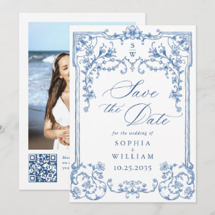 Victoriaans  Grace Bloemen Blauwe bruiloft Foto Save The Date