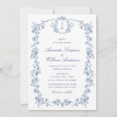 Victoriaans  Grace Blue Floral Wedding QR-code Kaart (Voorkant)