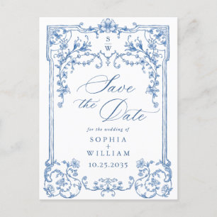 Victoriaans  Grace Blue Wedding Save the Date Briefkaart