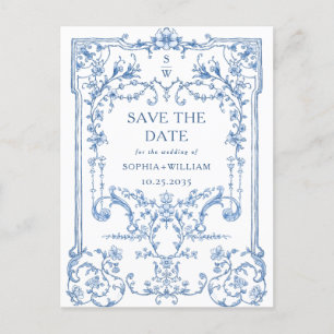 Victoriaans  Grace Blue Wedding Save the Date Briefkaart