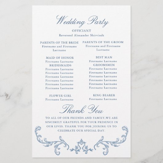 Victoriaans Grace bruiloft ceremonie programma (Achterkant)