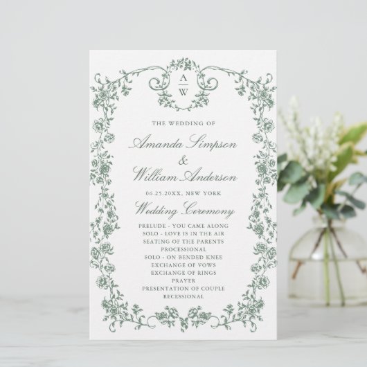 Victoriaans  Grace bruiloft ceremonie programma (Staand voorkant)