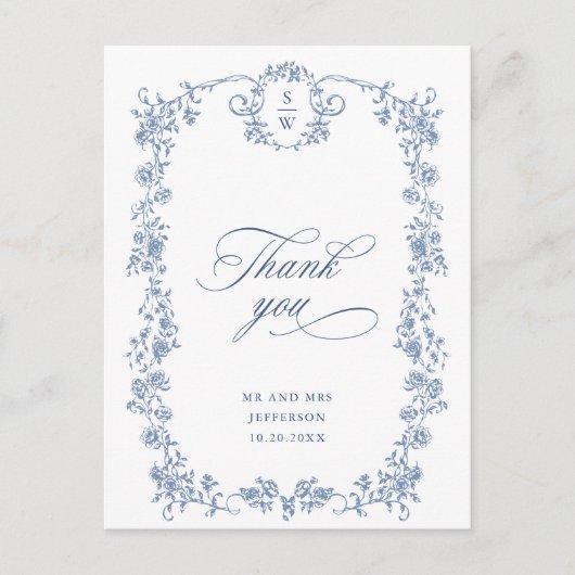 Victoriaans  Grace Dusty Blue Dank je wel Briefkaart (Voorkant)