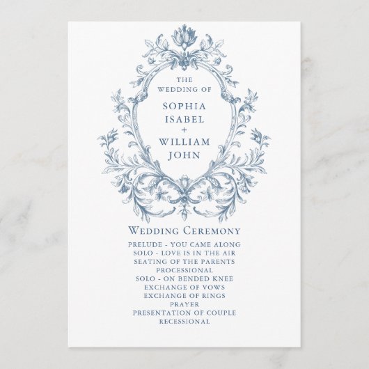 Victoriaans  Grace Dusty Blue huwelijksceremonie Programma (Voorkant)