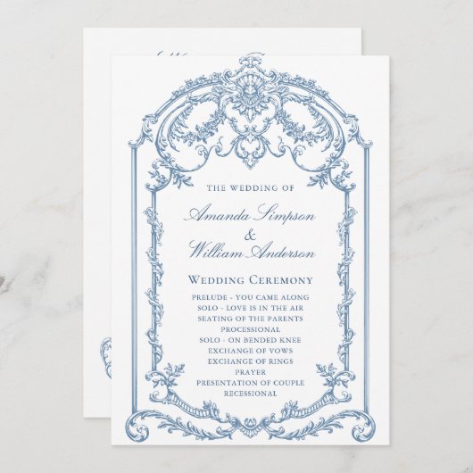 Victoriaans  Grace Dusty Blue huwelijksceremonie Programma (Voorkant / Achterkant)