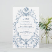 Victoriaans Grace Dusty Blue Wedding Menu (Staand voorkant)