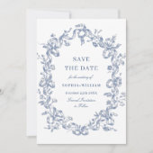 Victoriaans Grace Floral Blue Save the Date (Voorkant)