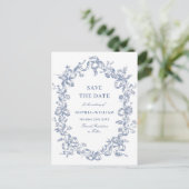 Victoriaans  Grace Floral Blue Save the Date Briefkaart (Staand voorkant)