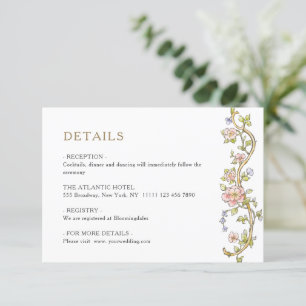 Victoriaans  Grace Floral bruiloft Details Informatiekaartje