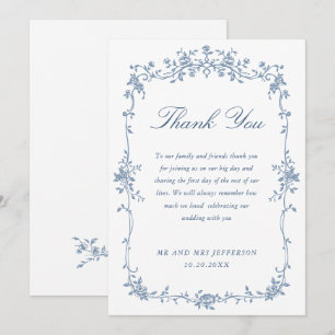 Victoriaans  Grace Floral Dusty Blue Wedding Bedankkaart