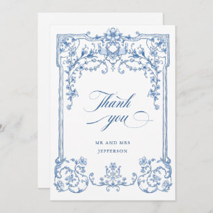 Victoriaans  Grace Floral Dusty Blue Wedding Bedankkaart