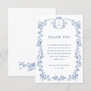 Victoriaans  Grace Floral Dusty Blue Wedding Bedankkaart