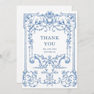 Victoriaans  Grace Floral Dusty Blue Wedding Bedankkaart