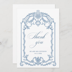Victoriaans  Grace Floral Dusty Blue Wedding Bedankkaart