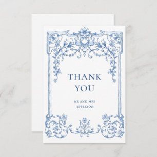 Victoriaans  Grace Floral Dusty Blue Wedding Bedankkaart