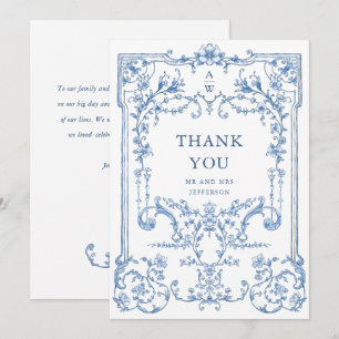 Victoriaans  Grace Floral Dusty Blue Wedding Bedankkaart