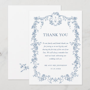 Victoriaans  Grace Floral Dusty Blue Wedding Bedankkaart