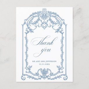 Victoriaans  Grace Floral Dusty Blue Wedding Briefkaart