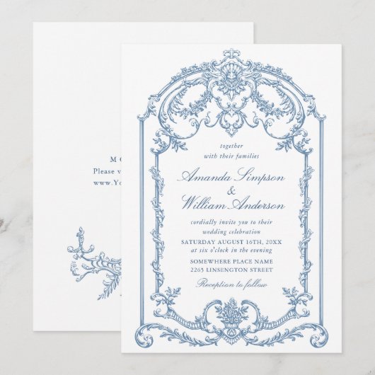 Victoriaans  Grace Floral Dusty Blue Wedding Kaart (Voorkant / Achterkant)