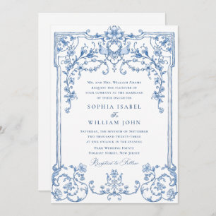 Victoriaans  Grace Floral Dusty Blue Wedding Kaart